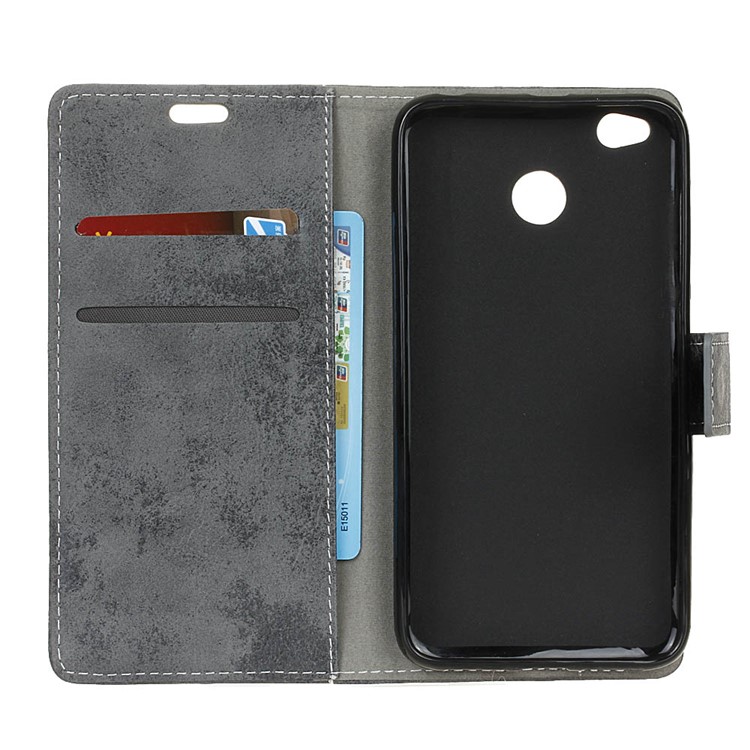 For Xiaomi Redmi 4X Vintage Style Leather Wallet Phone Casing - Grey-3