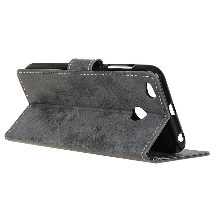 For Xiaomi Redmi 4X Vintage Style Leather Wallet Phone Casing - Grey-5
