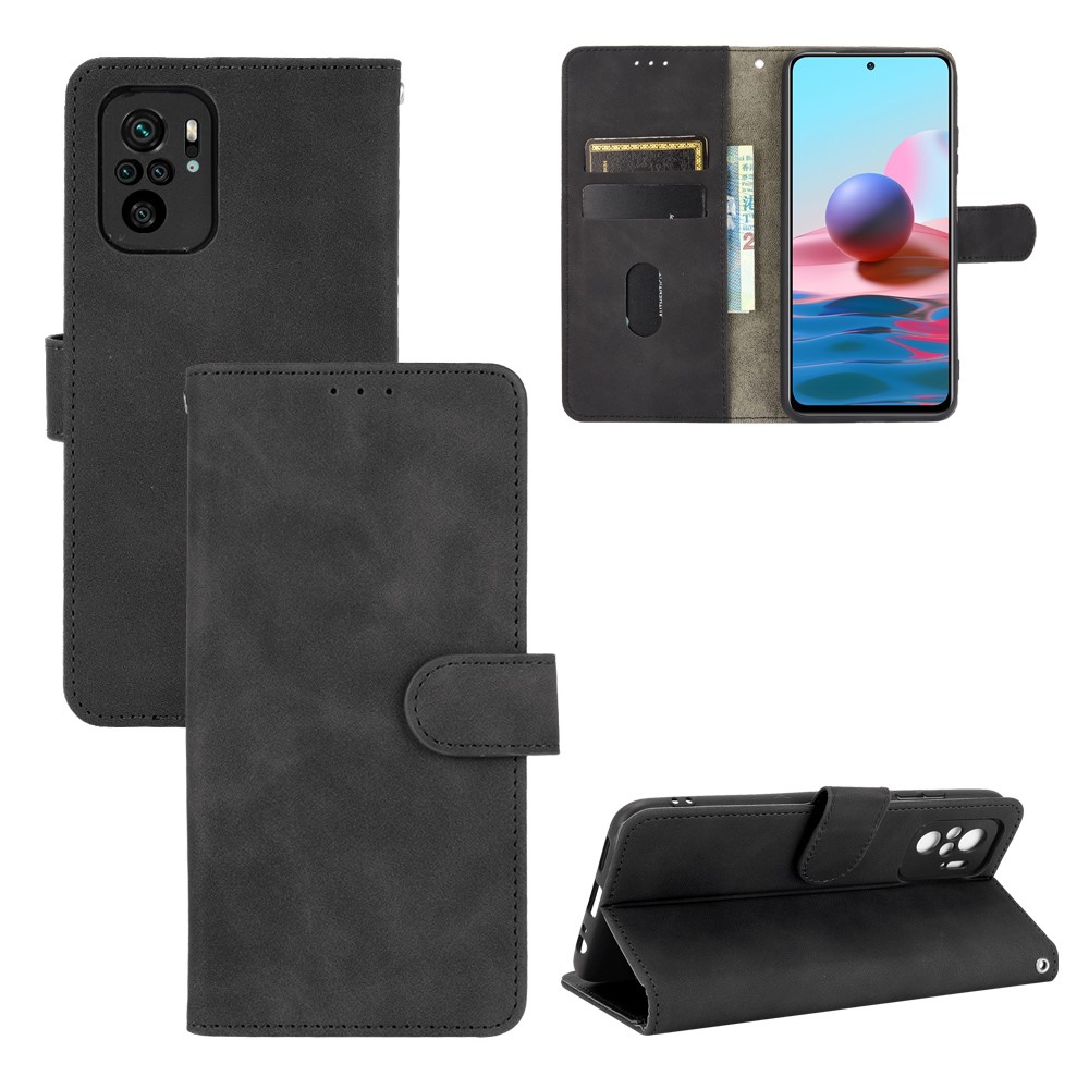 Skin-touch Folio Flip Leather Protective Shell Wallet Stand Phone Cover for Xiaomi Redmi Note 10 4G / Xiaomi Redmi Note 10S - Black-8