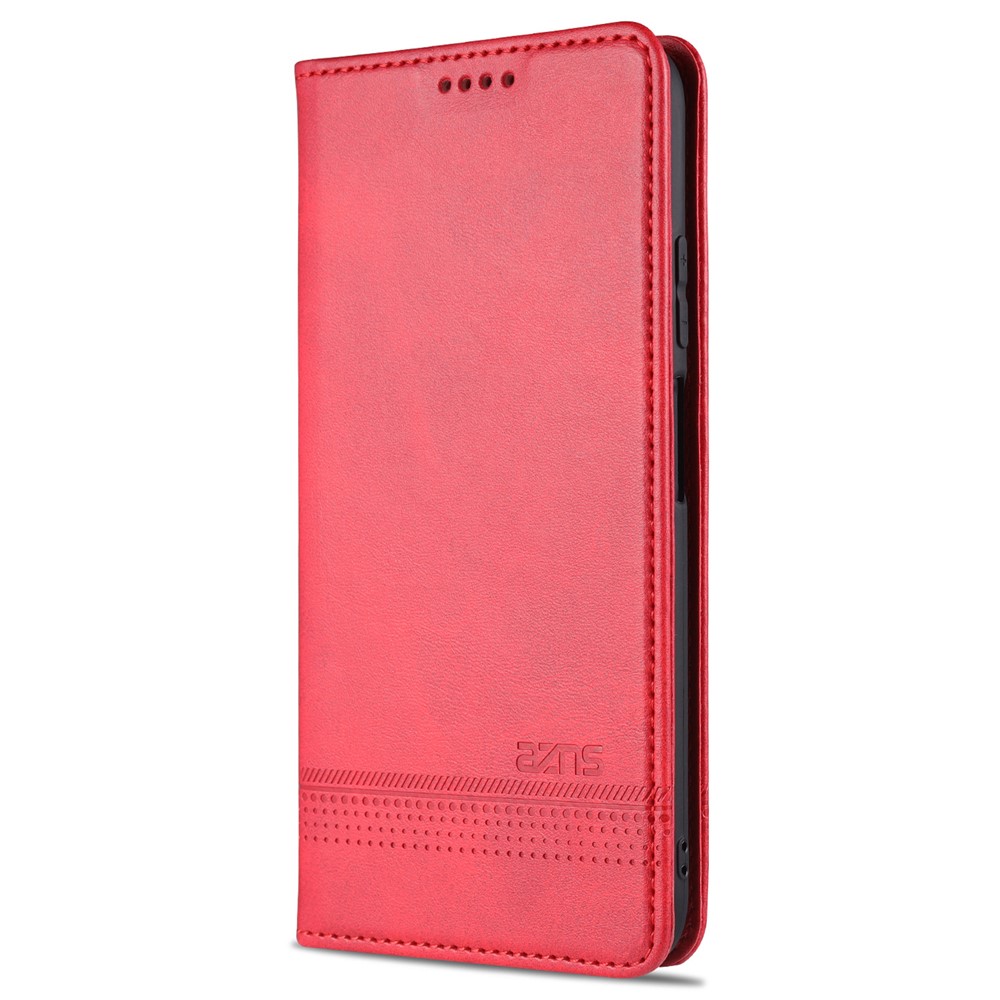 AZNS Auto-absorbed Magnetic Stand Wallet Leather Phone Shell Case for Xiaomi Redmi Note 10 4G / Redmi Note 10S - Red-2