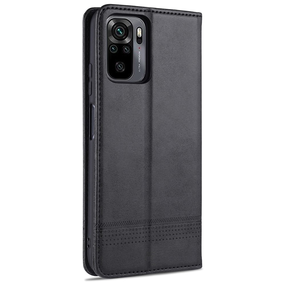 AZNS Auto-absorbed Magnetic Stand Wallet Leather Phone Shell Case for Xiaomi Redmi Note 10 4G / Redmi Note 10S - Black-3