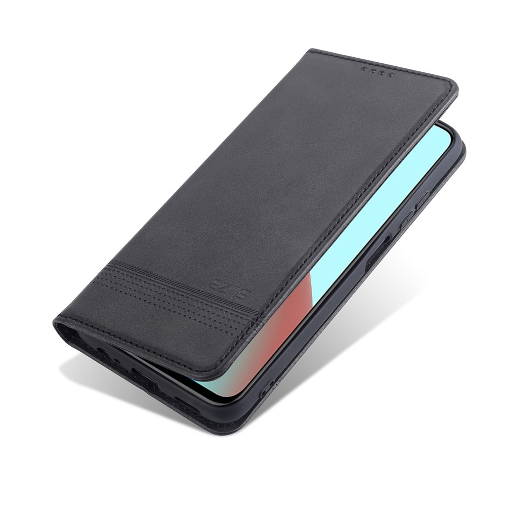 AZNS Auto-absorbed Magnetic Stand Wallet Leather Phone Shell Case for Xiaomi Redmi Note 10 4G / Redmi Note 10S - Black-4
