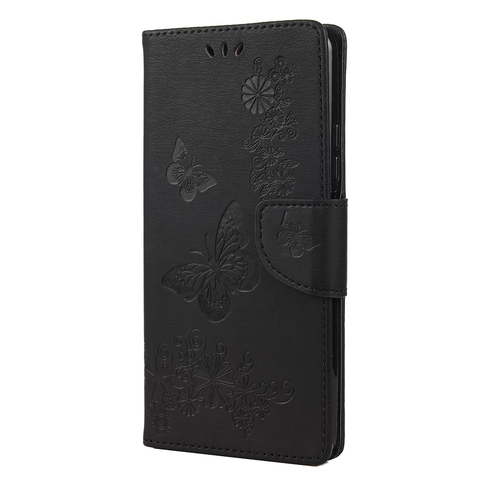 Imprinted Butterflies Flower Leather Wallet Stand Case for Xiaomi Redmi Note 10 4G / Note 10S - Black-2