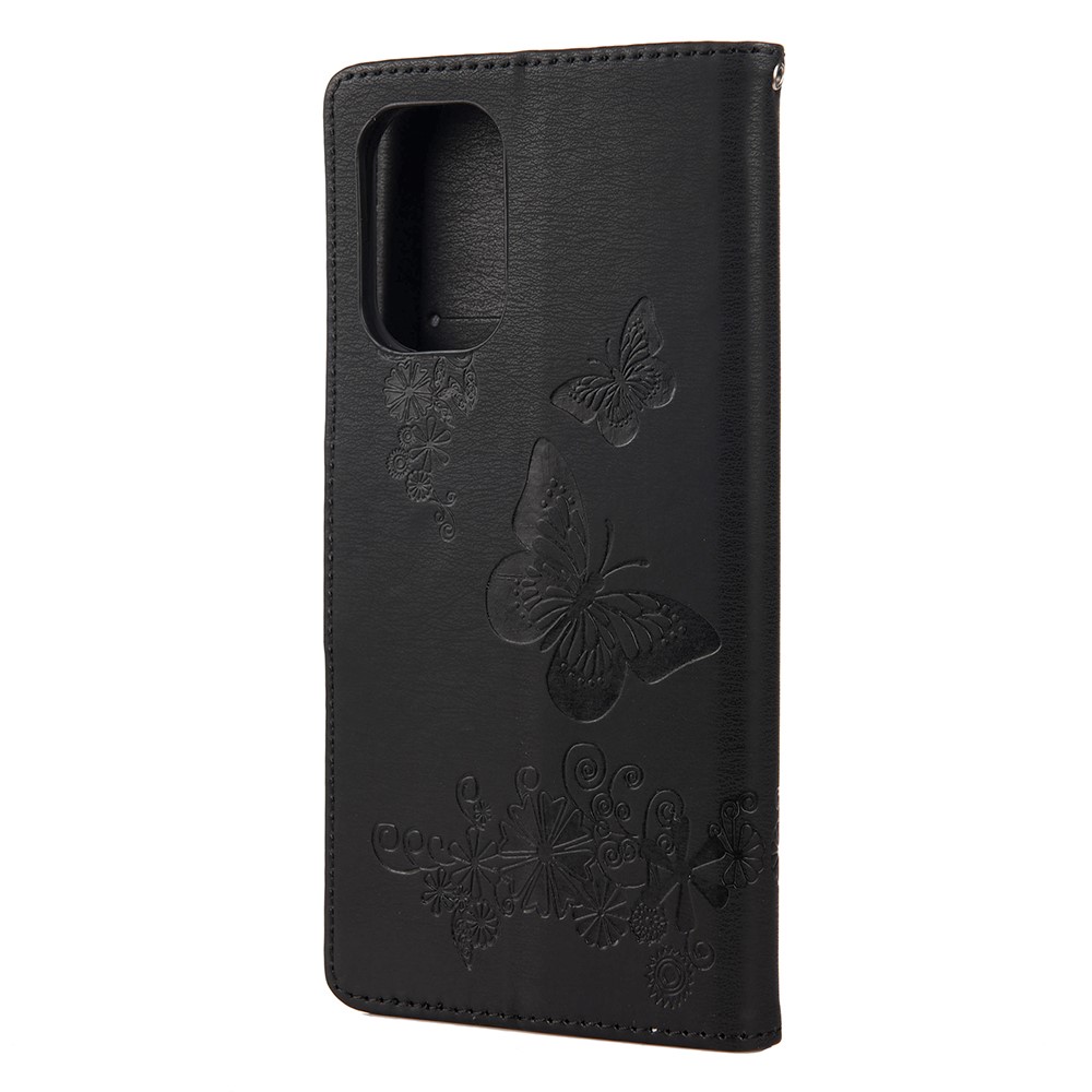Imprinted Butterflies Flower Leather Wallet Stand Case for Xiaomi Redmi Note 10 4G / Note 10S - Black-3