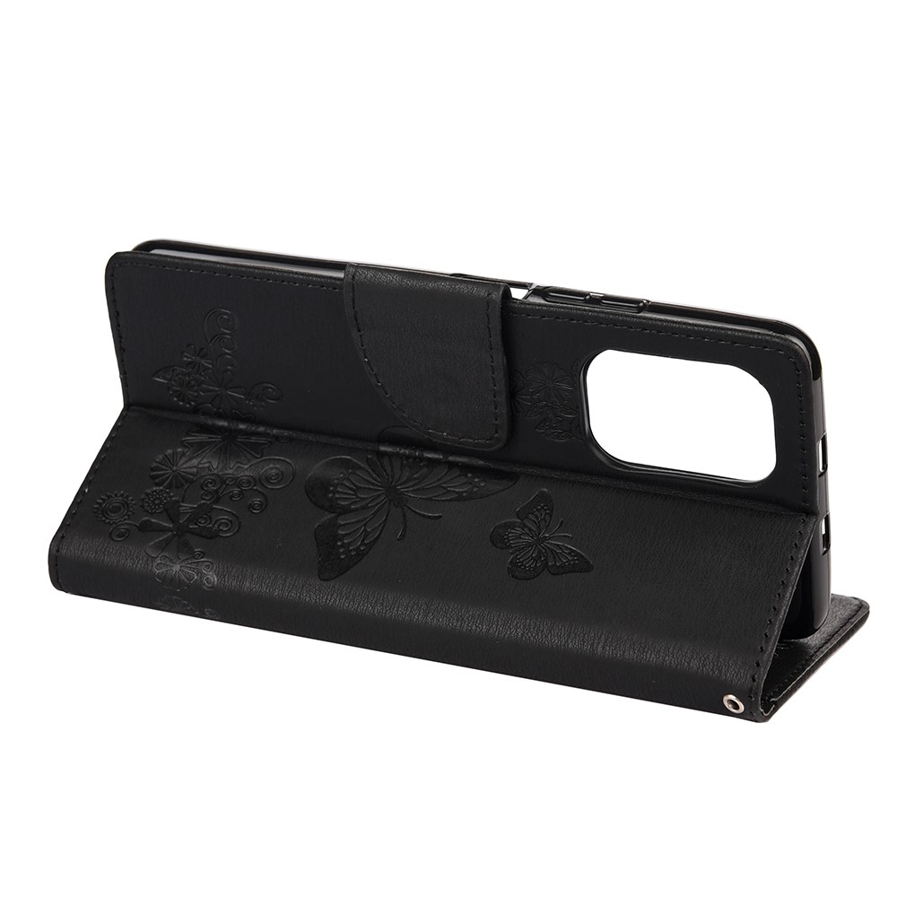 Imprinted Butterflies Flower Leather Wallet Stand Case for Xiaomi Redmi Note 10 4G / Note 10S - Black-6