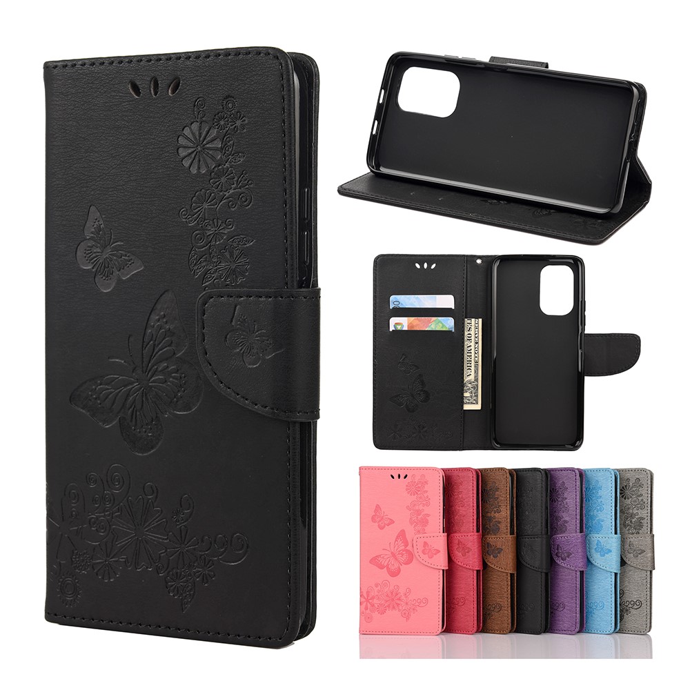 Imprinted Butterflies Flower Leather Wallet Stand Case for Xiaomi Redmi Note 10 4G / Note 10S - Black-7