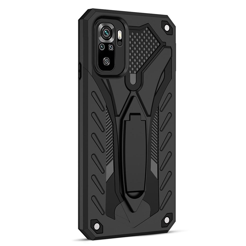 Phantom Knight Style TPU PC Protector Shell Kickstand Cover for Xiaomi Redmi Note 10S / Note 10 4G - Black-1