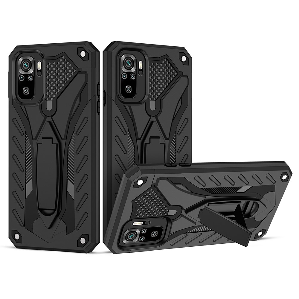 Phantom Knight Style TPU PC Protector Shell Kickstand Cover for Xiaomi Redmi Note 10S / Note 10 4G - Black-4