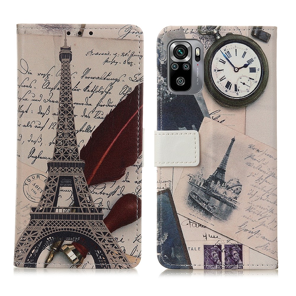Stand Wallet Design Pattern Printing PU Leather Protector Phone Cover Shell for Xiaomi Redmi Note 10 4G/Redmi Note 10S - Tower and Feather-1