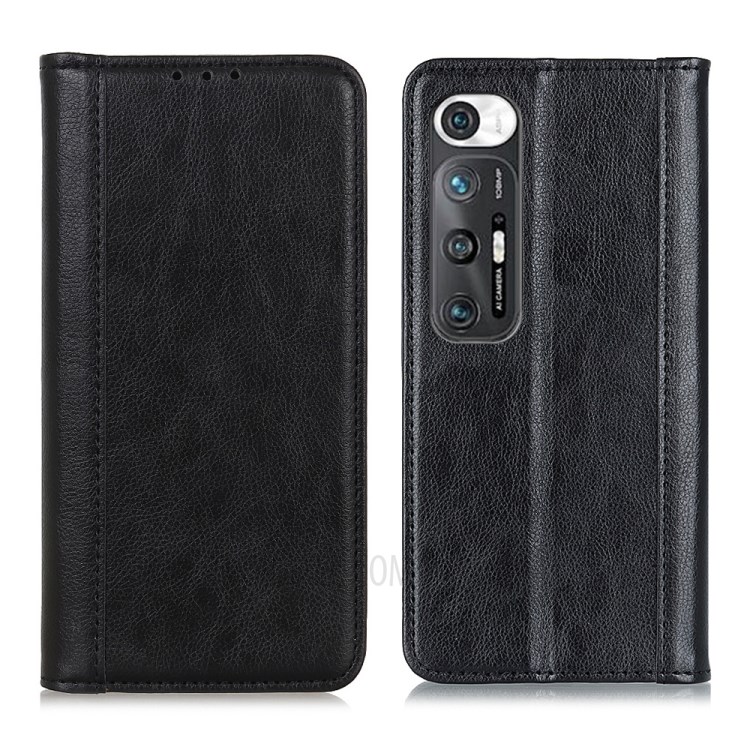 Litchi Texture Split Leather Wallet Stand Auto Magnet Suction Design Cover Case for Xiaomi Mi 10S - Black-1