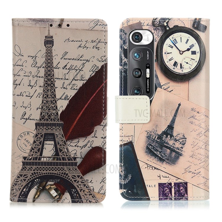 Pattern Printing Design Wallet PU Leather Protector Phone Stand Cover Shell for Xiaomi Mi 10S - Tower and Feather-1