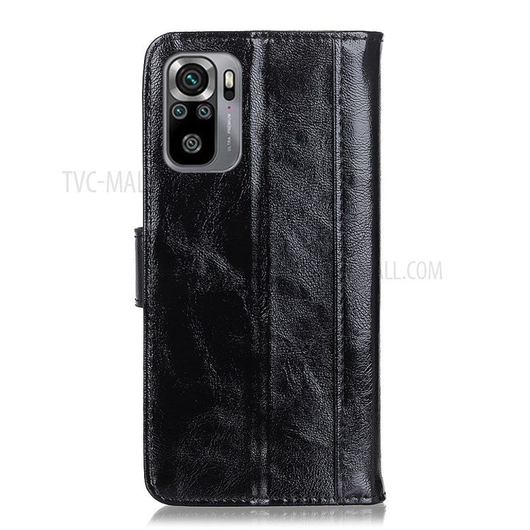 Dual Line Wallet Stand Crazy Horse Split Leather Phone Case Cover for Xiaomi Redmi Note 10 4G / Redmi Note 10S - Black-3