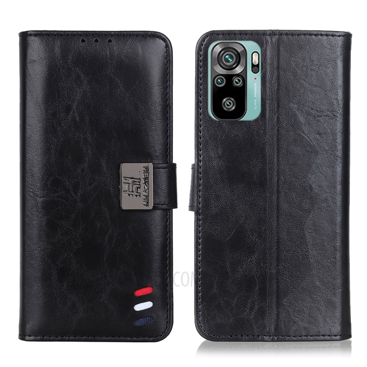 For Xiaomi Redmi Note 10 4G / Redmi Note 10S Braid Decor Wallet Design Leather Stand Case - Black-1