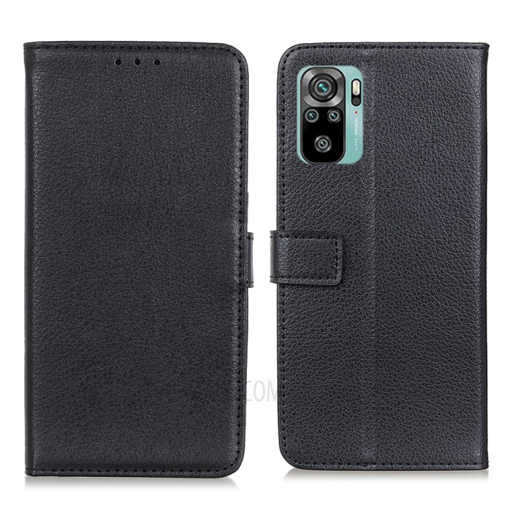 Litchi Skin Leather Wallet Stand Case for Xiaomi Redmi Note 10S / Redmi Note 10 4G - Black-1