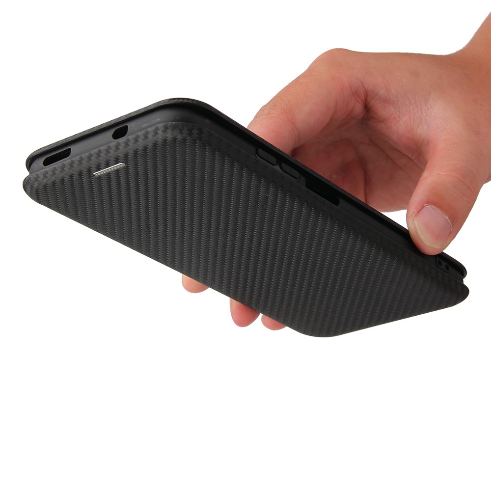 Auto-absorbed Stand Carbon Fiber Texture Leather Shell Cover for Xiaomi Redmi Note 10 4G / Note 10S - Black-10