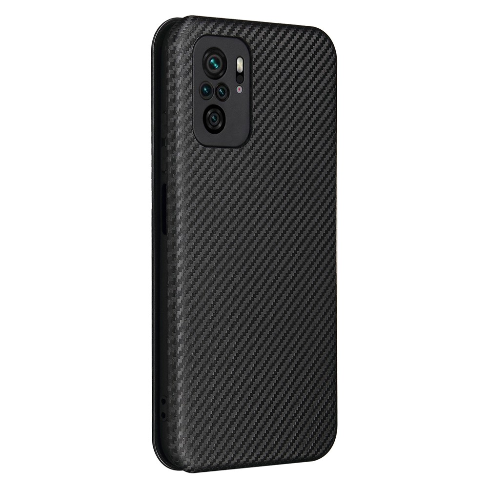 Support Auto-absorbé en Fibre de Carbone Texture Coque en Cuir Pour Xiaomi Redmi Note 10 4G / Note 10S - le Noir-3