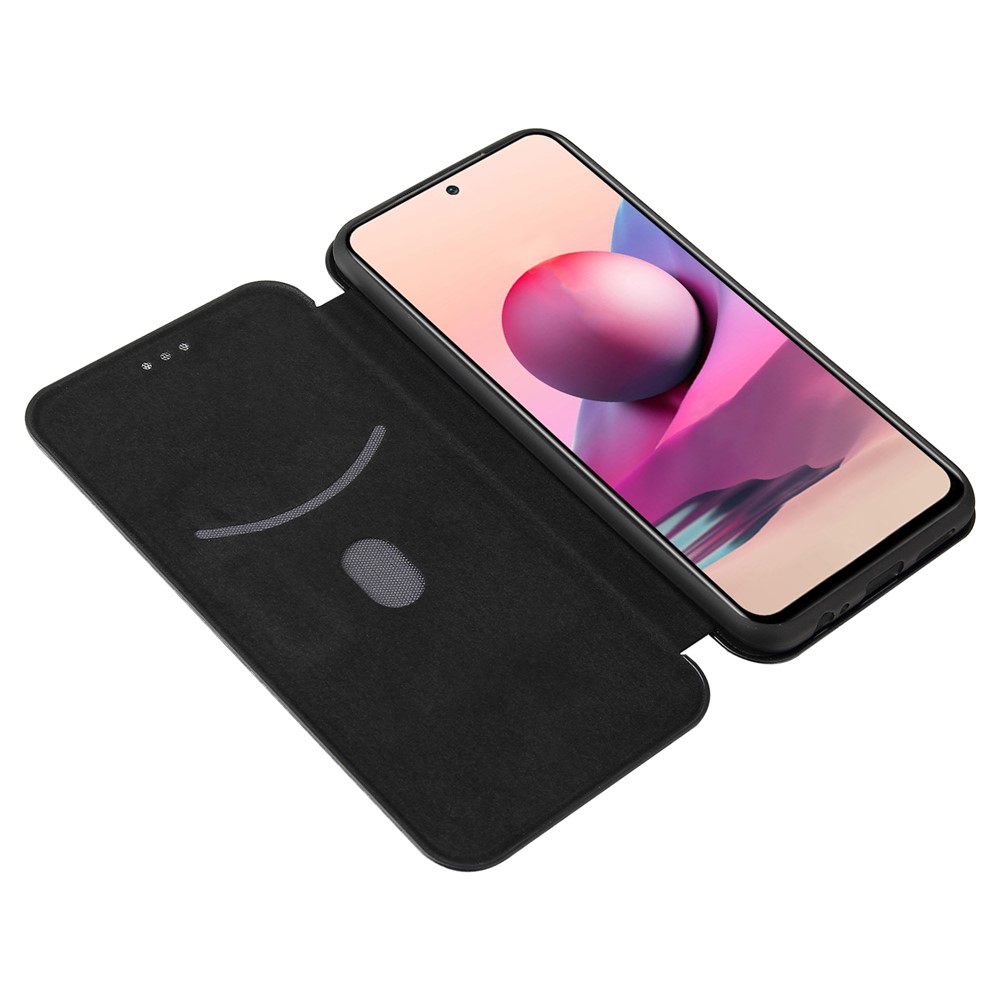 Auto-absorbed Stand Carbon Fiber Texture Leather Shell Cover for Xiaomi Redmi Note 10 4G / Note 10S - Black-7