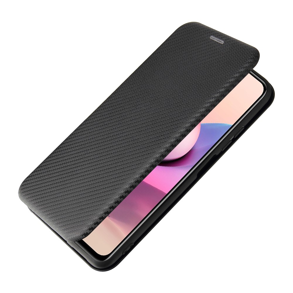 Auto-absorbed Stand Carbon Fiber Texture Leather Shell Cover for Xiaomi Redmi Note 10 4G / Note 10S - Black-8