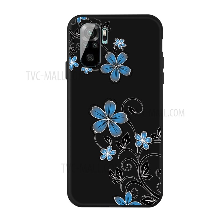 Pattern Printing Black Frosted TPU Case Shell for Xiaomi Redmi Note 10 4G / Redmi Note 10S - Blue Flower-1