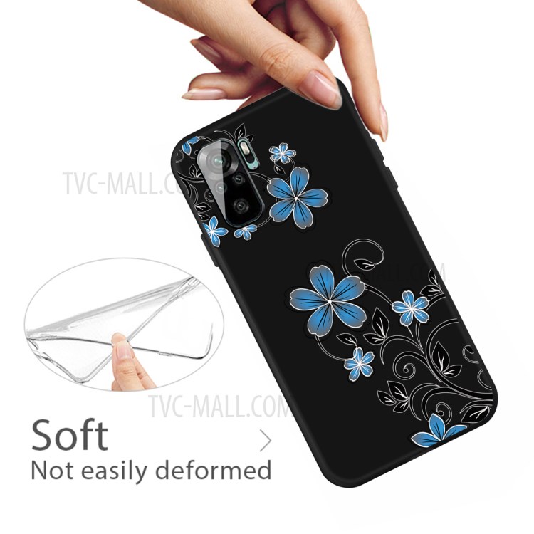 Pattern Printing Black Frosted TPU Case Shell for Xiaomi Redmi Note 10 4G / Redmi Note 10S - Blue Flower-3