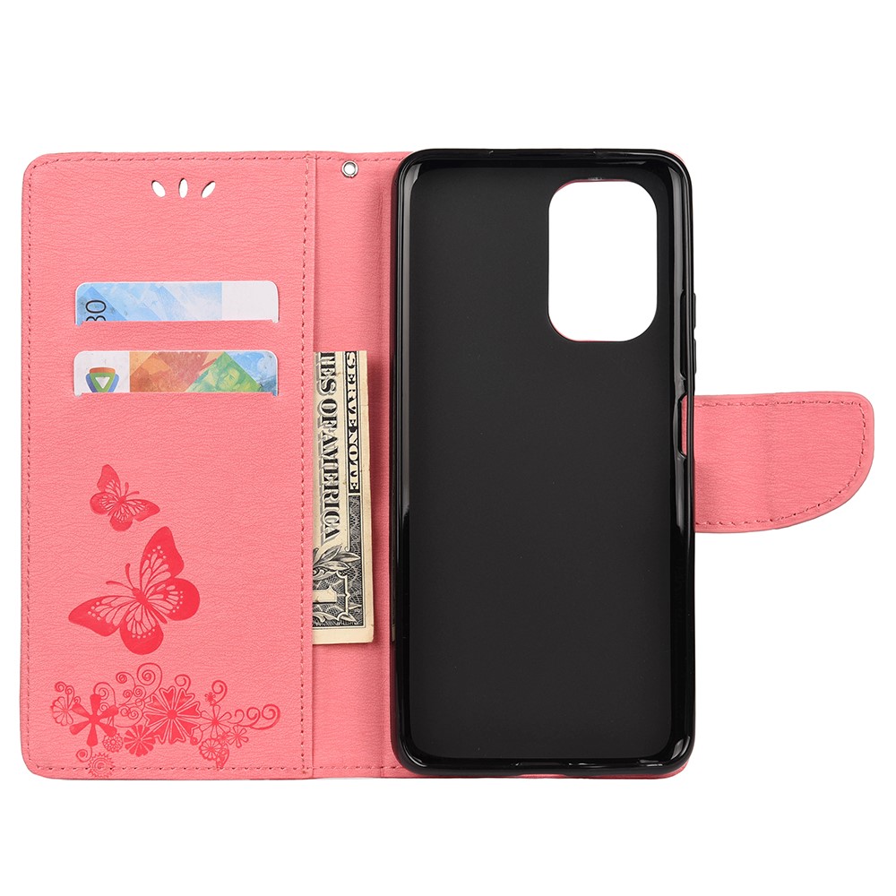 Imprinted Butterflies Flower Leather Wallet Stand Case for Xiaomi Poco F3 / Xiaomi Redmi K40 / K40 Pro - Pink-2