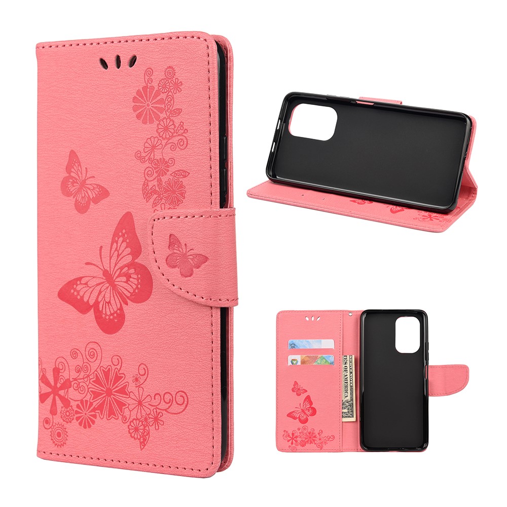 Imprinted Butterflies Flower Leather Wallet Stand Case for Xiaomi Poco F3 / Xiaomi Redmi K40 / K40 Pro - Pink-5