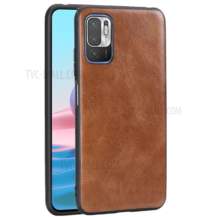 Crazy Horse Texture PU Leather Coated Plastic+TPU Case for Xiaomi Redmi Note 10 5G - Brown-1