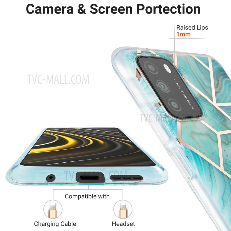 Marble Pattern Protector Plating IMD 2.0mm TPU Phone Shell for Xiaomi Redmi Note 9 4G (Qualcomm Snapdragon 662) / Redmi 9 Power / Redmi 9T / Poco M3 - Blue-5