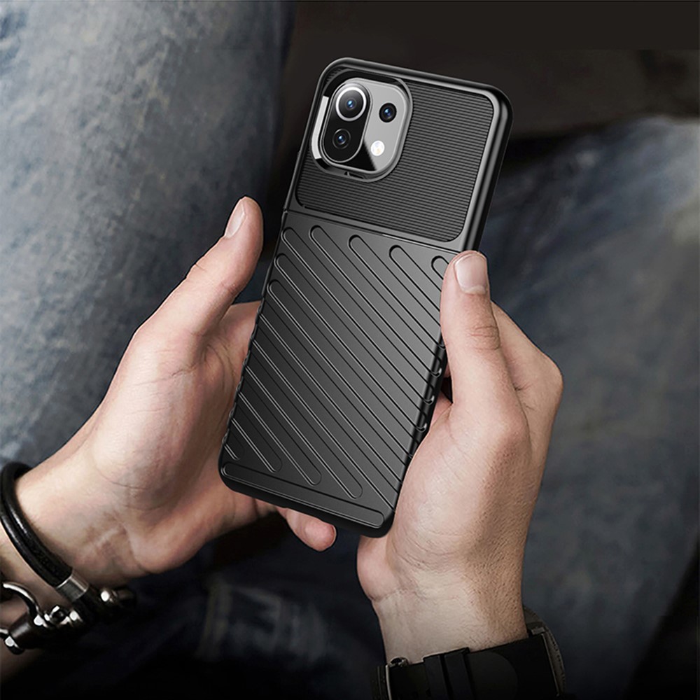 Thunder Series Twill Texture Soft TPU Case Phone Shell for Xiaomi Mi 11 Lite 5G / 4G - Black-9