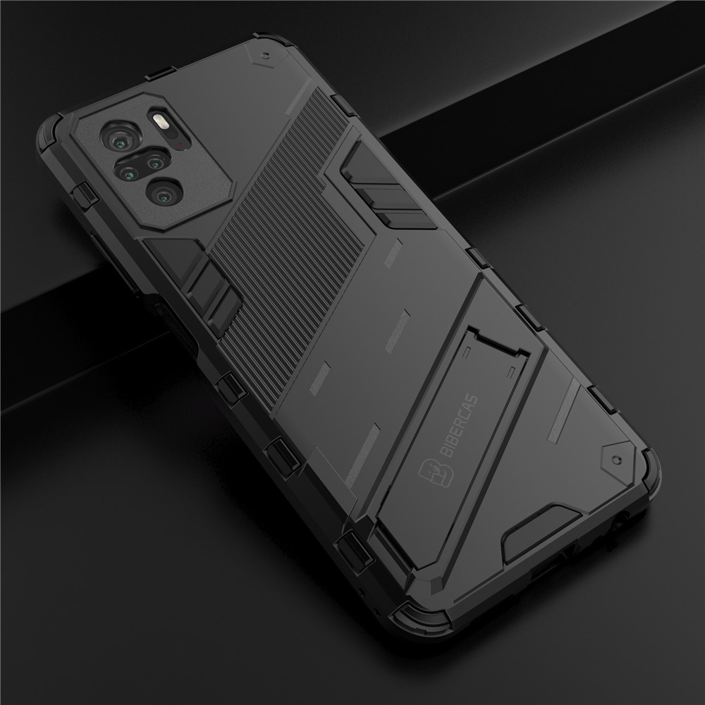 Foldable Kickstand Shockproof PC + TPU Hybrid Phone Case for Xiaomi Redmi Note 10S / Note 10 4G - Black-10