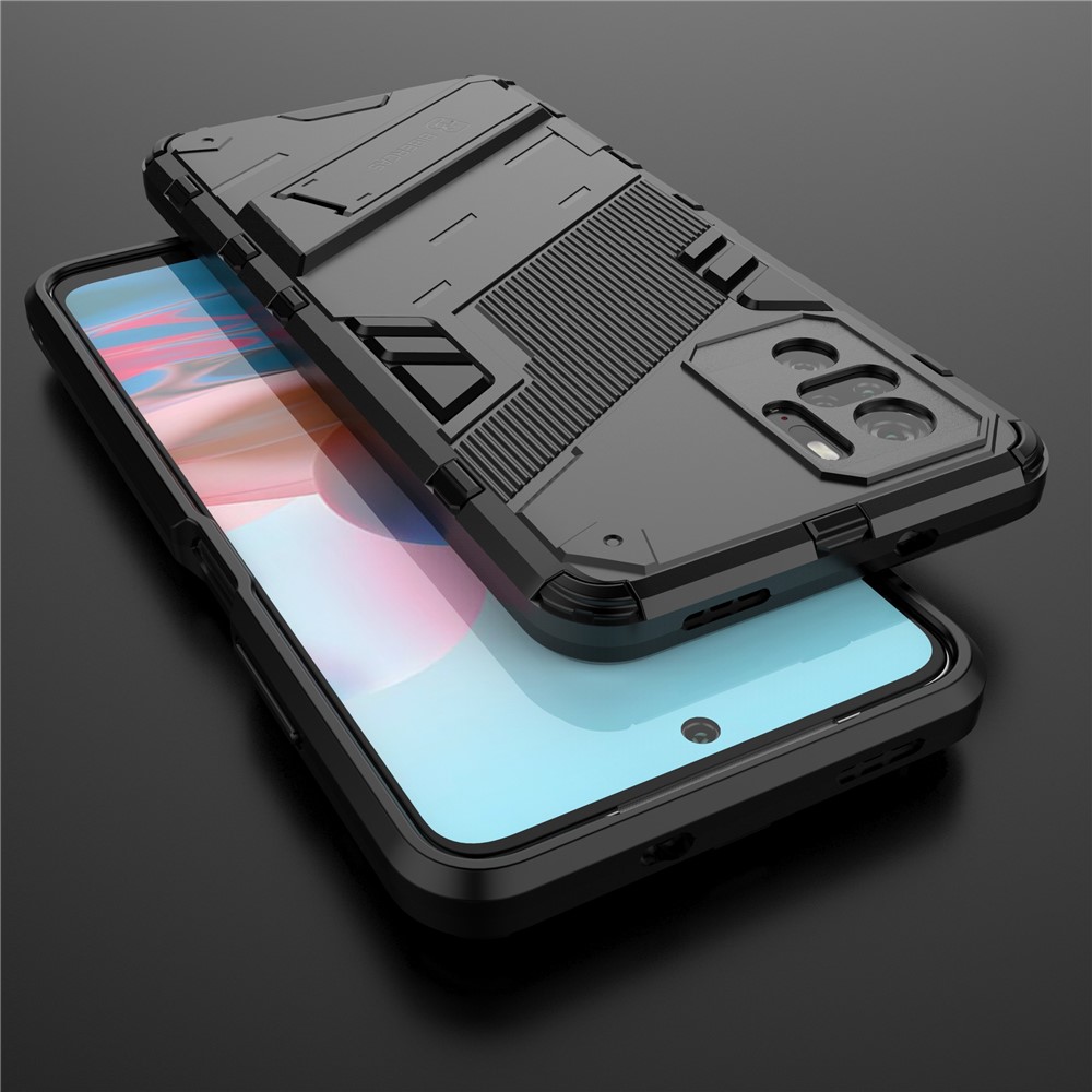 Foldable Kickstand Shockproof PC + TPU Hybrid Phone Case for Xiaomi Redmi Note 10S / Note 10 4G - Black-11