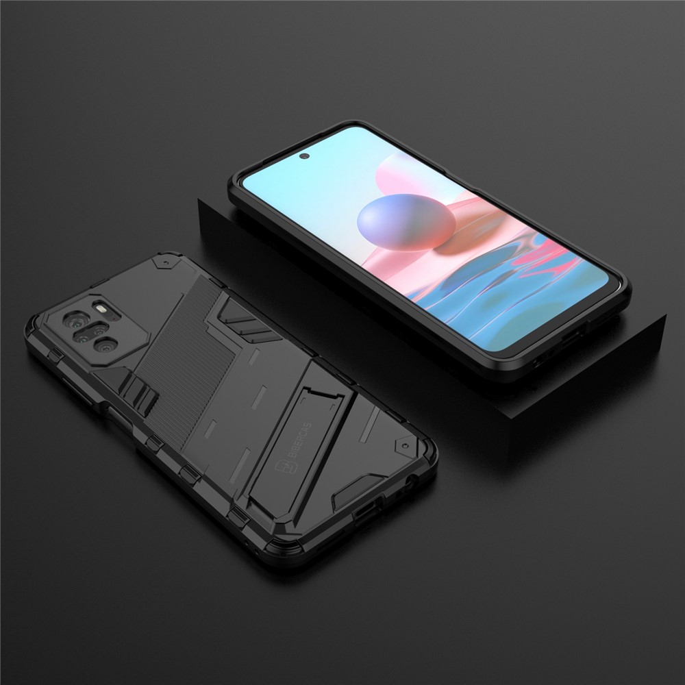 Foldable Kickstand Shockproof PC + TPU Hybrid Phone Case for Xiaomi Redmi Note 10S / Note 10 4G - Black-12