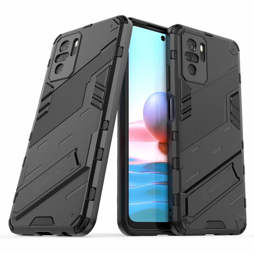 Foldable Kickstand Shockproof PC + TPU Hybrid Phone Case for Xiaomi Redmi Note 10S / Note 10 4G - Black-2