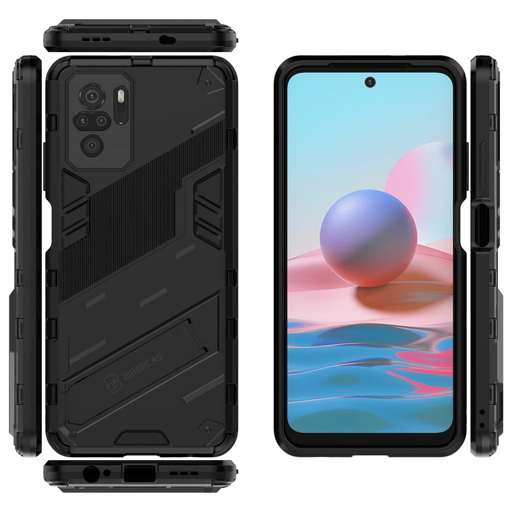 Foldable Kickstand Shockproof PC + TPU Hybrid Phone Case for Xiaomi Redmi Note 10S / Note 10 4G - Black-3