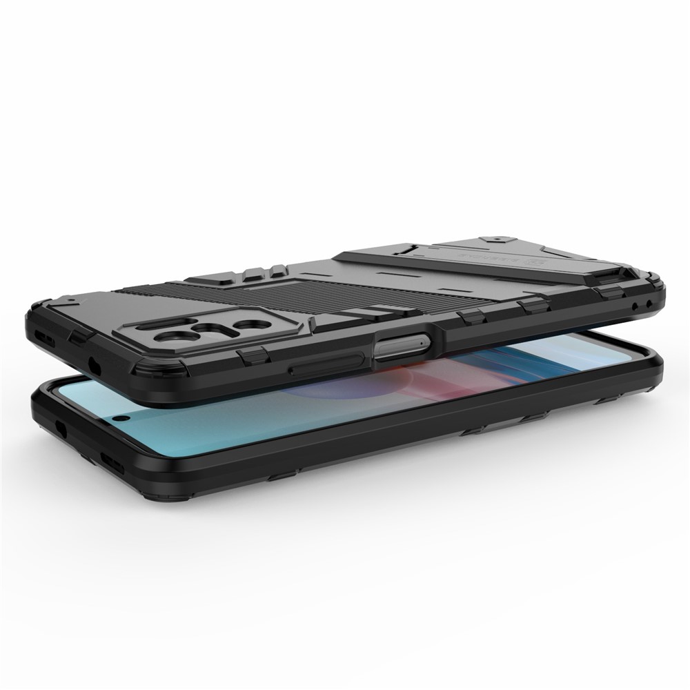 Foldable Kickstand Shockproof PC + TPU Hybrid Phone Case for Xiaomi Redmi Note 10S / Note 10 4G - Black-4