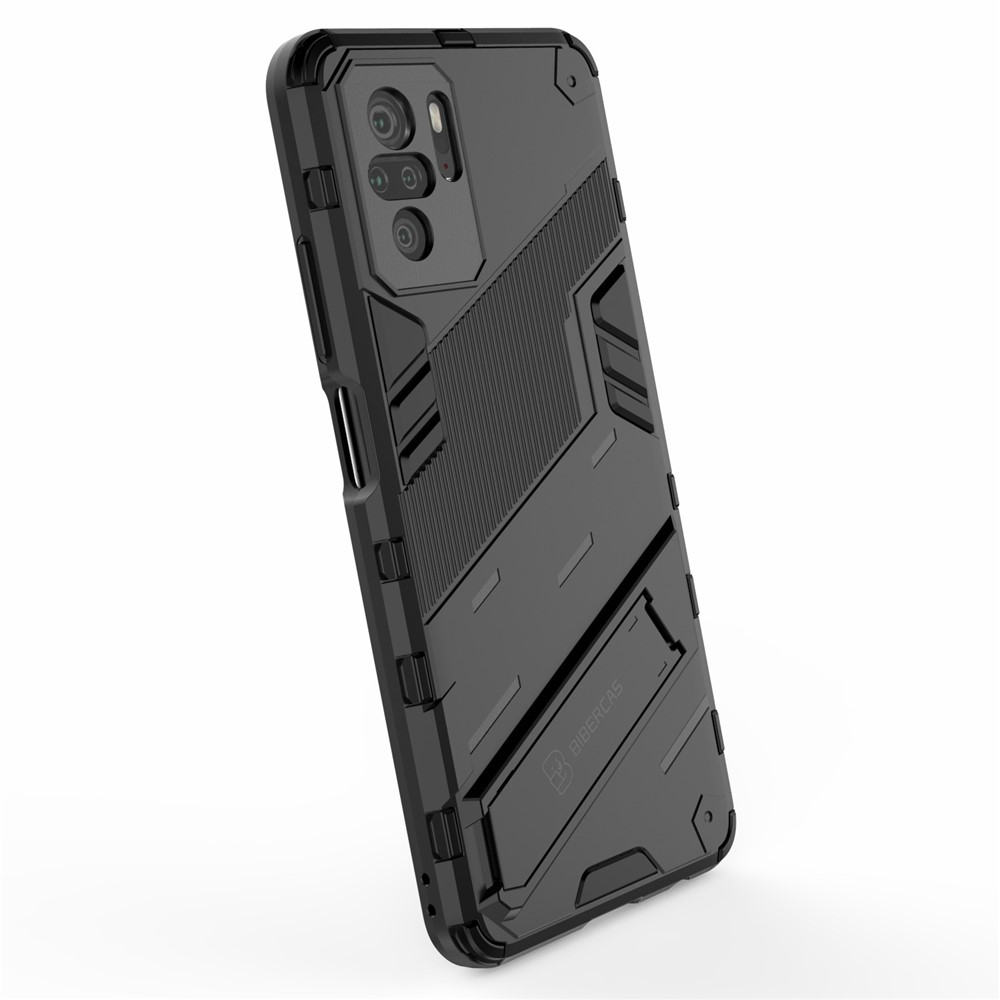 Foldable Kickstand Shockproof PC + TPU Hybrid Phone Case for Xiaomi Redmi Note 10S / Note 10 4G - Black-5