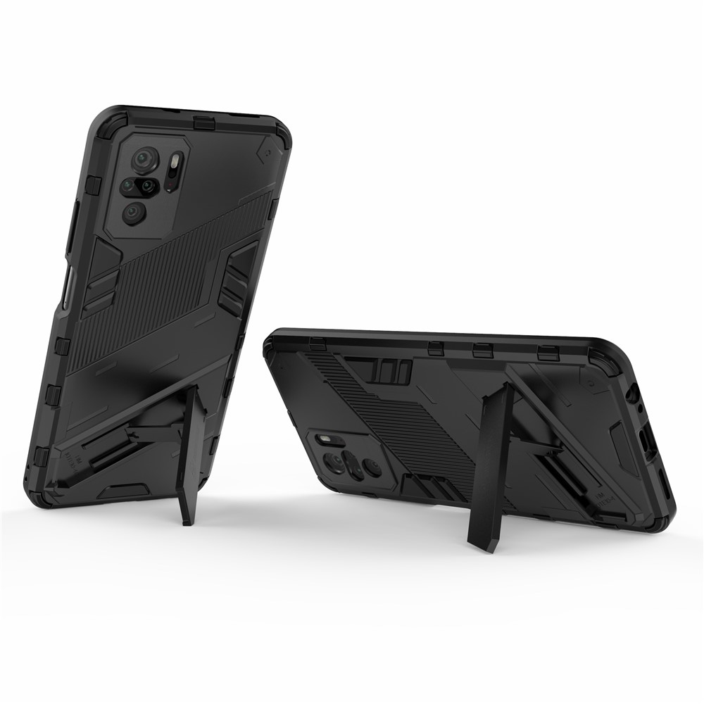 Foldable Kickstand Shockproof PC + TPU Hybrid Phone Case for Xiaomi Redmi Note 10S / Note 10 4G - Black-6