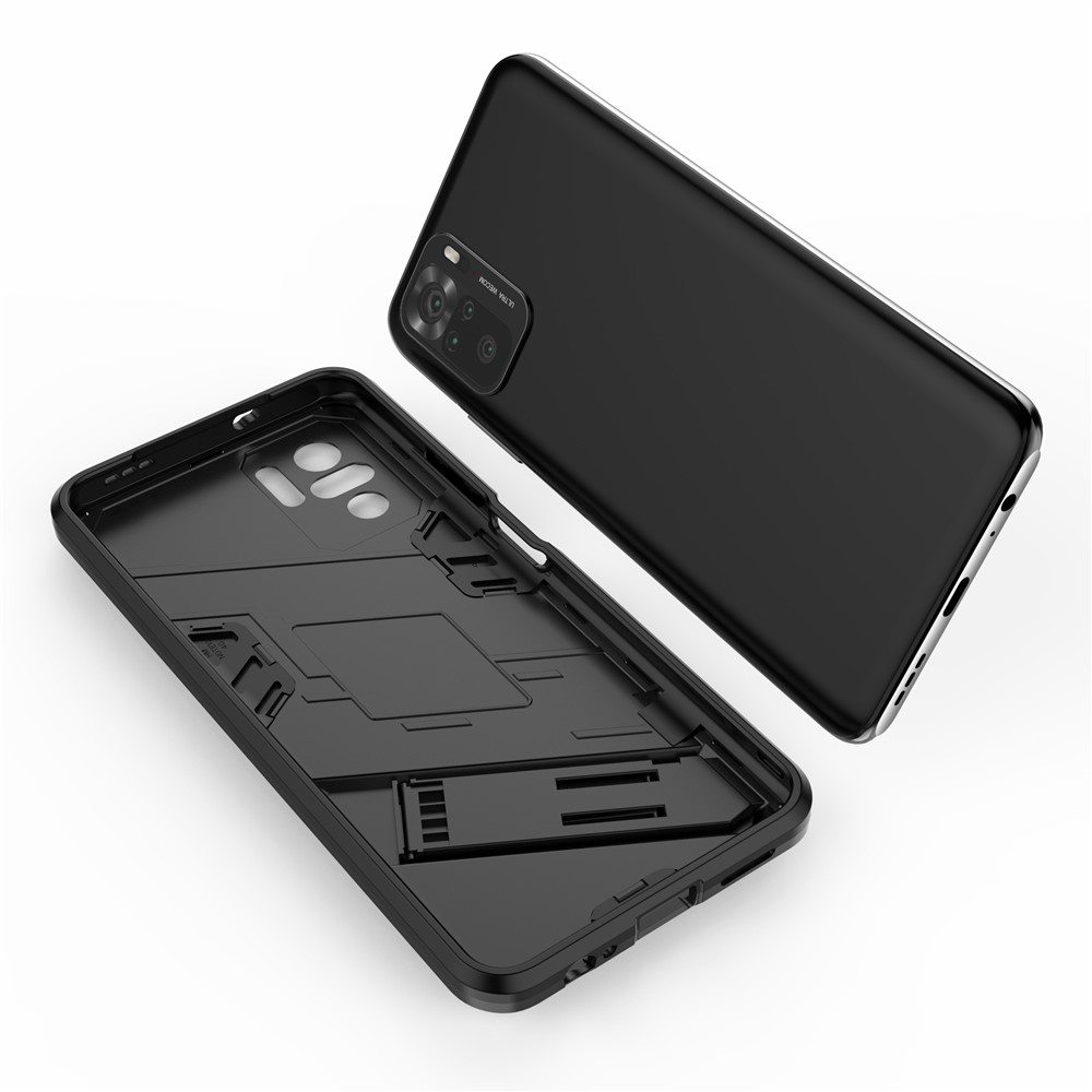 Foldable Kickstand Shockproof PC + TPU Hybrid Phone Case for Xiaomi Redmi Note 10S / Note 10 4G - Black-7