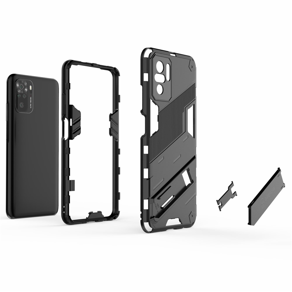 Foldable Kickstand Shockproof PC + TPU Hybrid Phone Case for Xiaomi Redmi Note 10S / Note 10 4G - Black-8