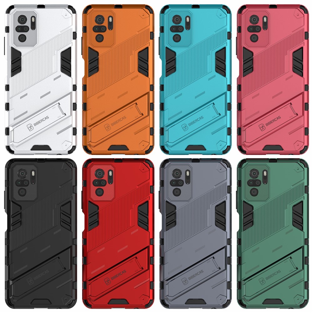 Foldable Kickstand Shockproof PC + TPU Hybrid Phone Case for Xiaomi Redmi Note 10S / Note 10 4G - Black-9