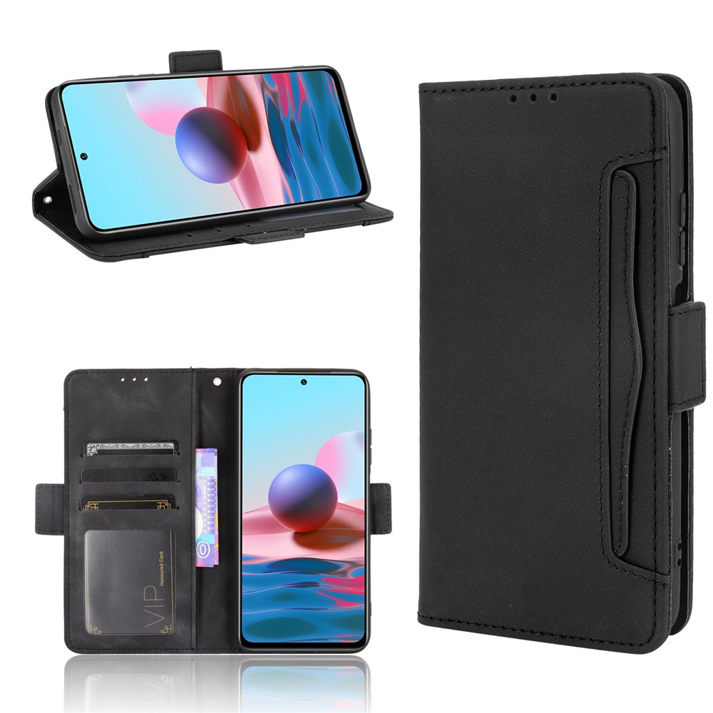 Multiple Card Slots Design Wallet Stand Leather Phone Case for Xiaomi Redmi Note 10S / Note 10 4G - Black-9