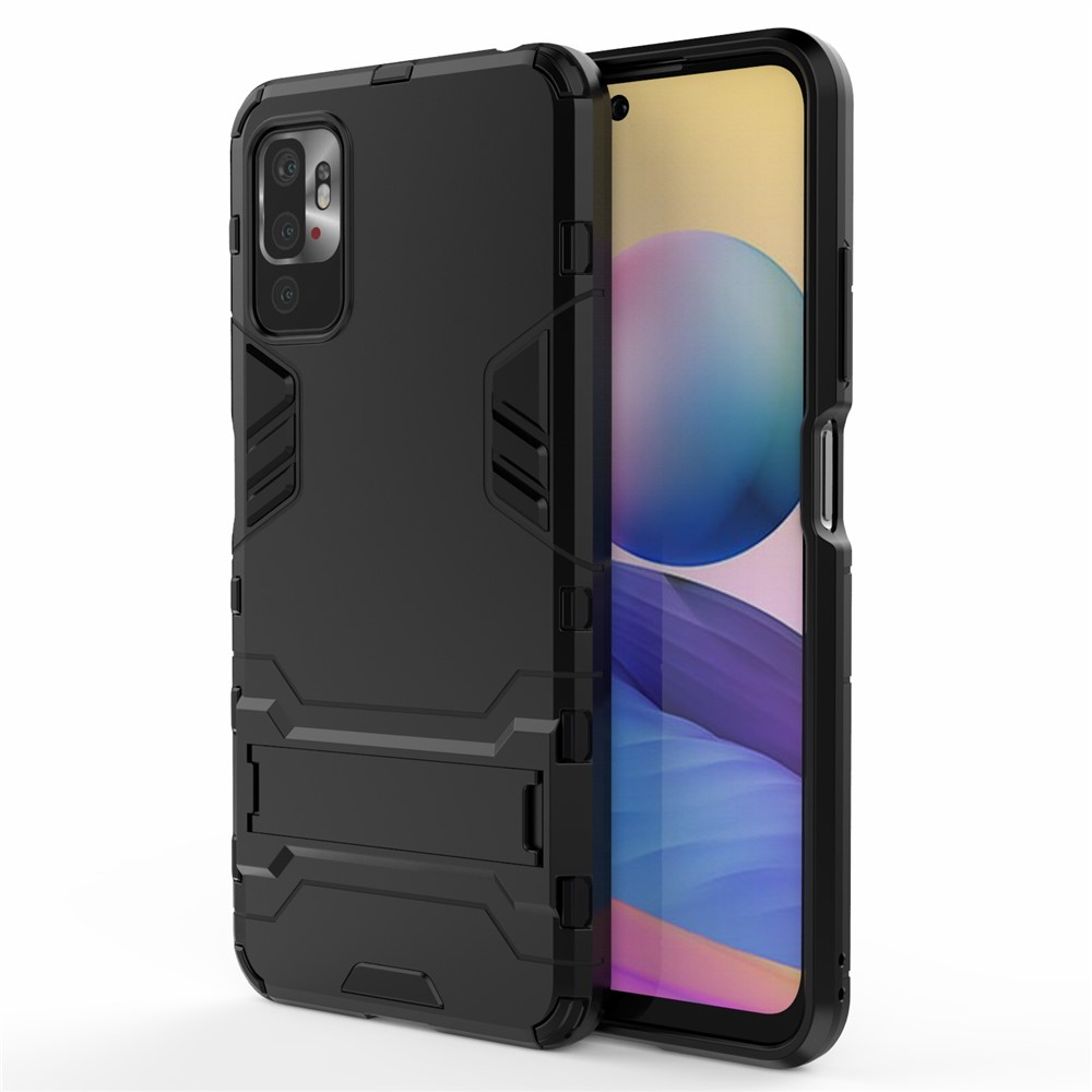 2 in 1 Foldable Kickstand Plastic + TPU Hybrid Phone Cover for Xiaomi Redmi Note 10 5G - Black-1