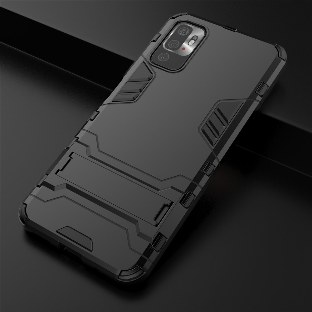 2 in 1 Foldable Kickstand Plastic + TPU Hybrid Phone Cover for Xiaomi Redmi Note 10 5G - Black-10