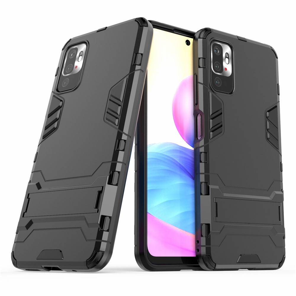 2 in 1 Foldable Kickstand Plastic + TPU Hybrid Phone Cover for Xiaomi Redmi Note 10 5G - Black-2