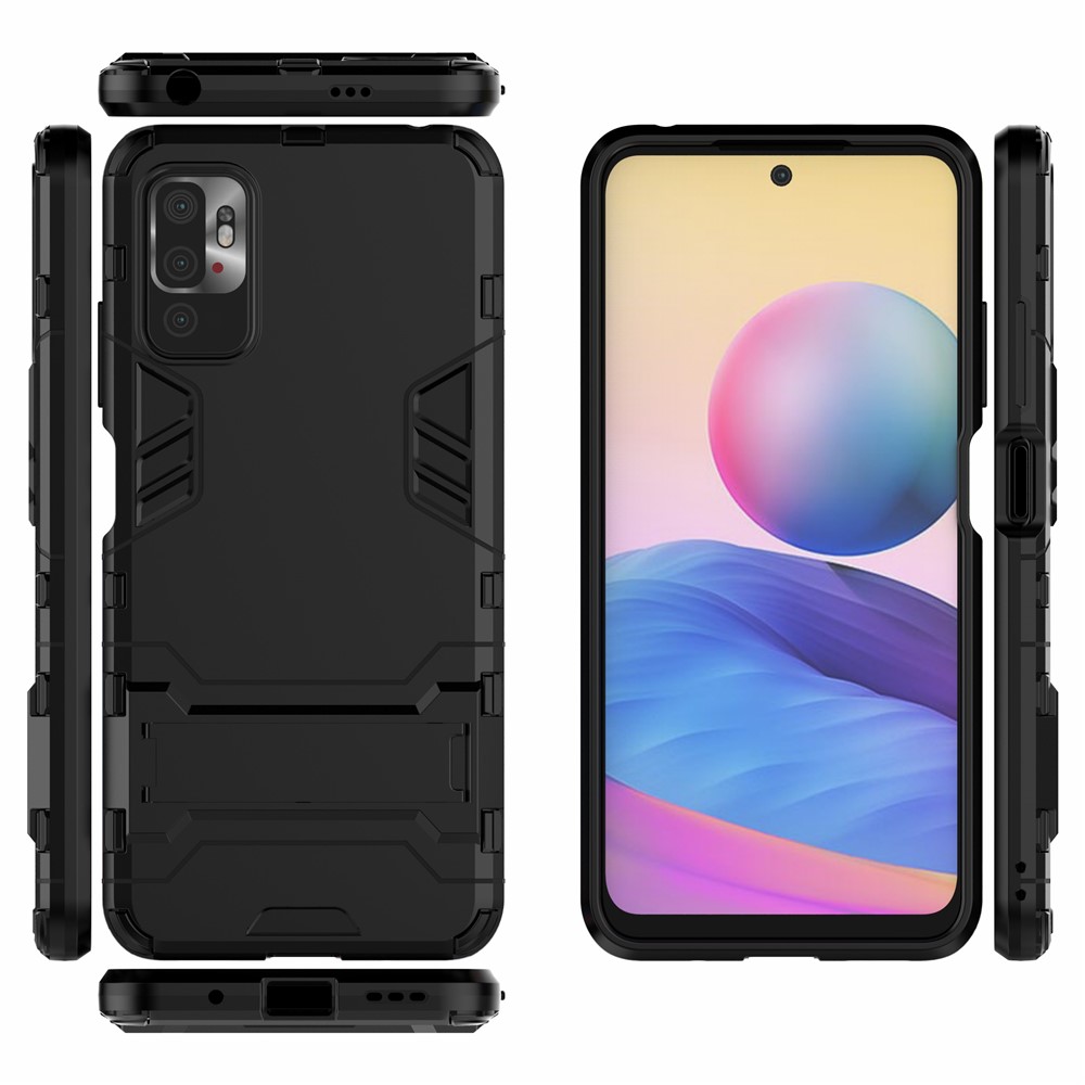 2 in 1 Foldable Kickstand Plastic + TPU Hybrid Phone Cover for Xiaomi Redmi Note 10 5G - Black-3