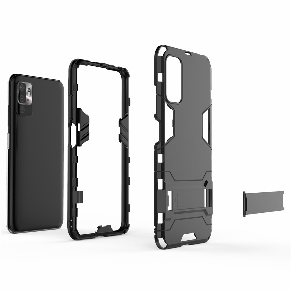 2 in 1 Foldable Kickstand Plastic + TPU Hybrid Phone Cover for Xiaomi Redmi Note 10 5G - Black-4