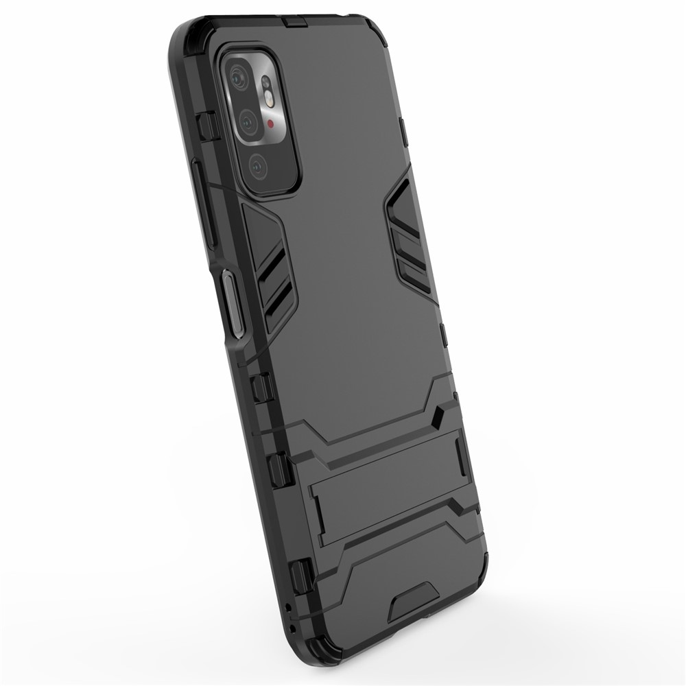 2 in 1 Foldable Kickstand Plastic + TPU Hybrid Phone Cover for Xiaomi Redmi Note 10 5G - Black-6