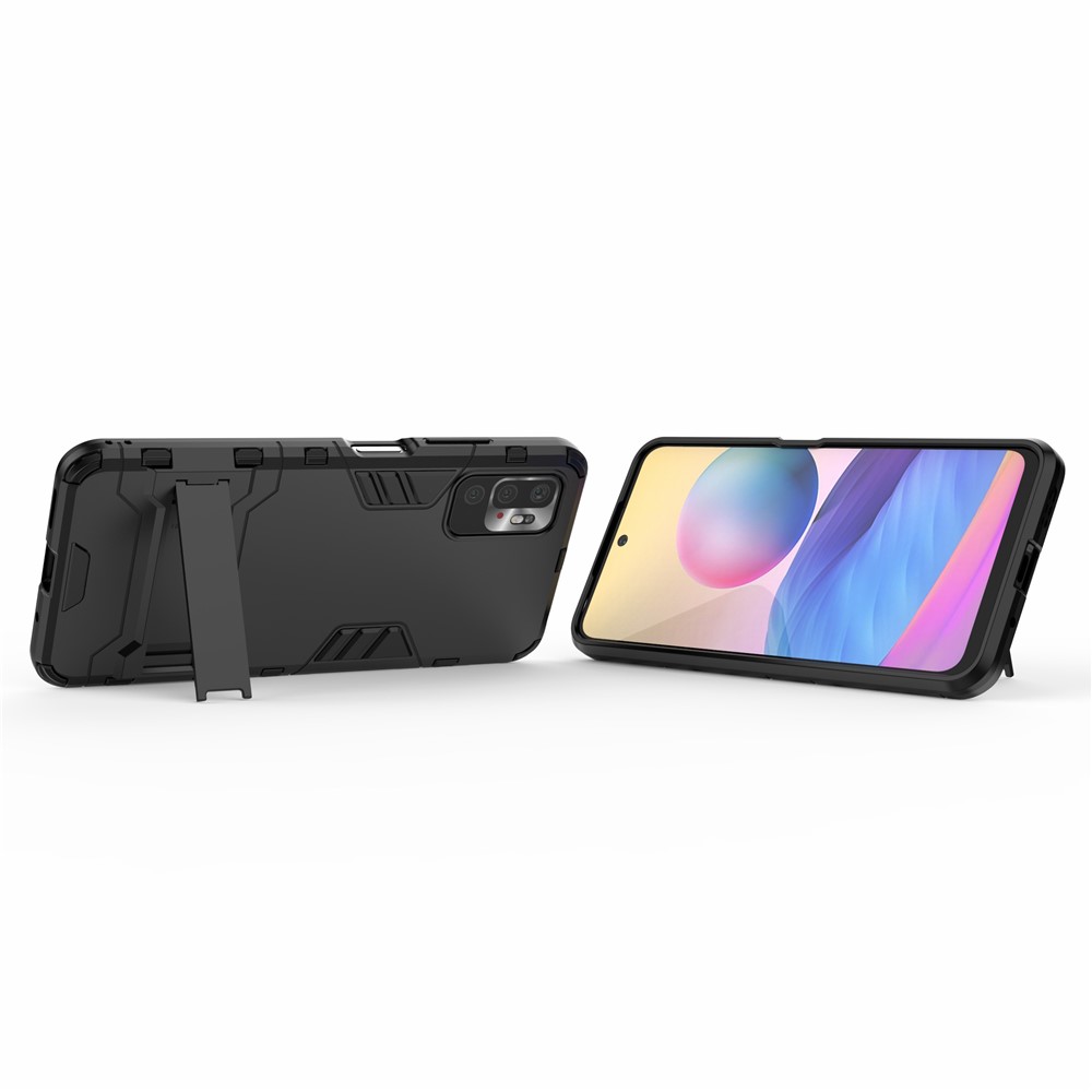 2 in 1 Foldable Kickstand Plastic + TPU Hybrid Phone Cover for Xiaomi Redmi Note 10 5G - Black-7