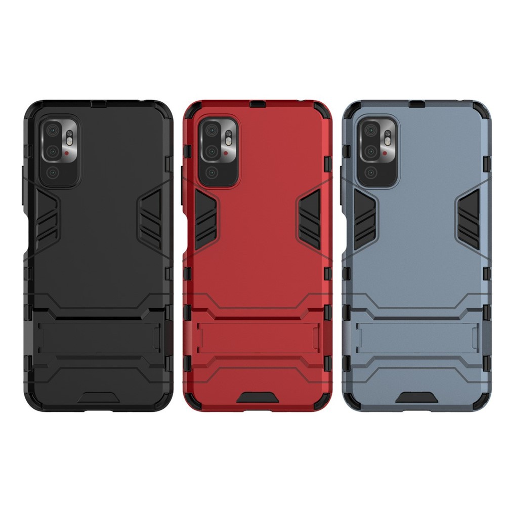 2 in 1 Foldable Kickstand Plastic + TPU Hybrid Phone Cover for Xiaomi Redmi Note 10 5G - Black-8