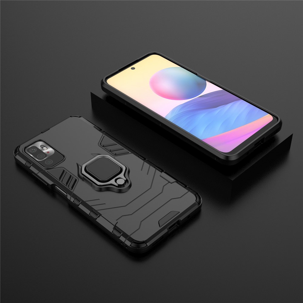 Cool Guard 2-in-1 Ring Holder Kickstand PC TPU Hybrid Case for Xiaomi Redmi Note 10 5G - Black-10